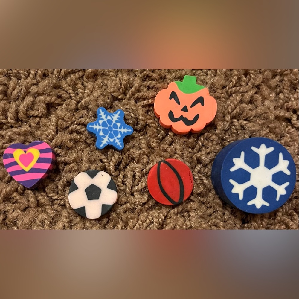 6 Colorful Themed Erasers Set